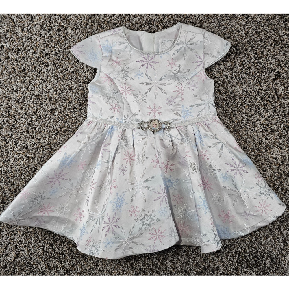 Disney Frozen II Toddler Girls Sz 2T A Line Formal Dress Silver Snowflake Print